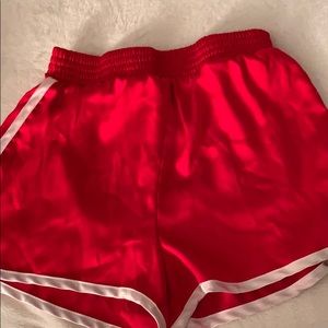 Red silky shorts